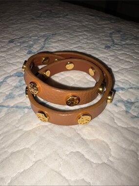 Tory Burch Leather Wrap Bracelet with Gold Medallions - Tan